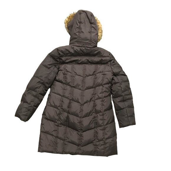 Michael Kors Womens LG Down & Feathers Puffer Coat Mid Length Brown Faux Fur Tri - Picture 3 of 13